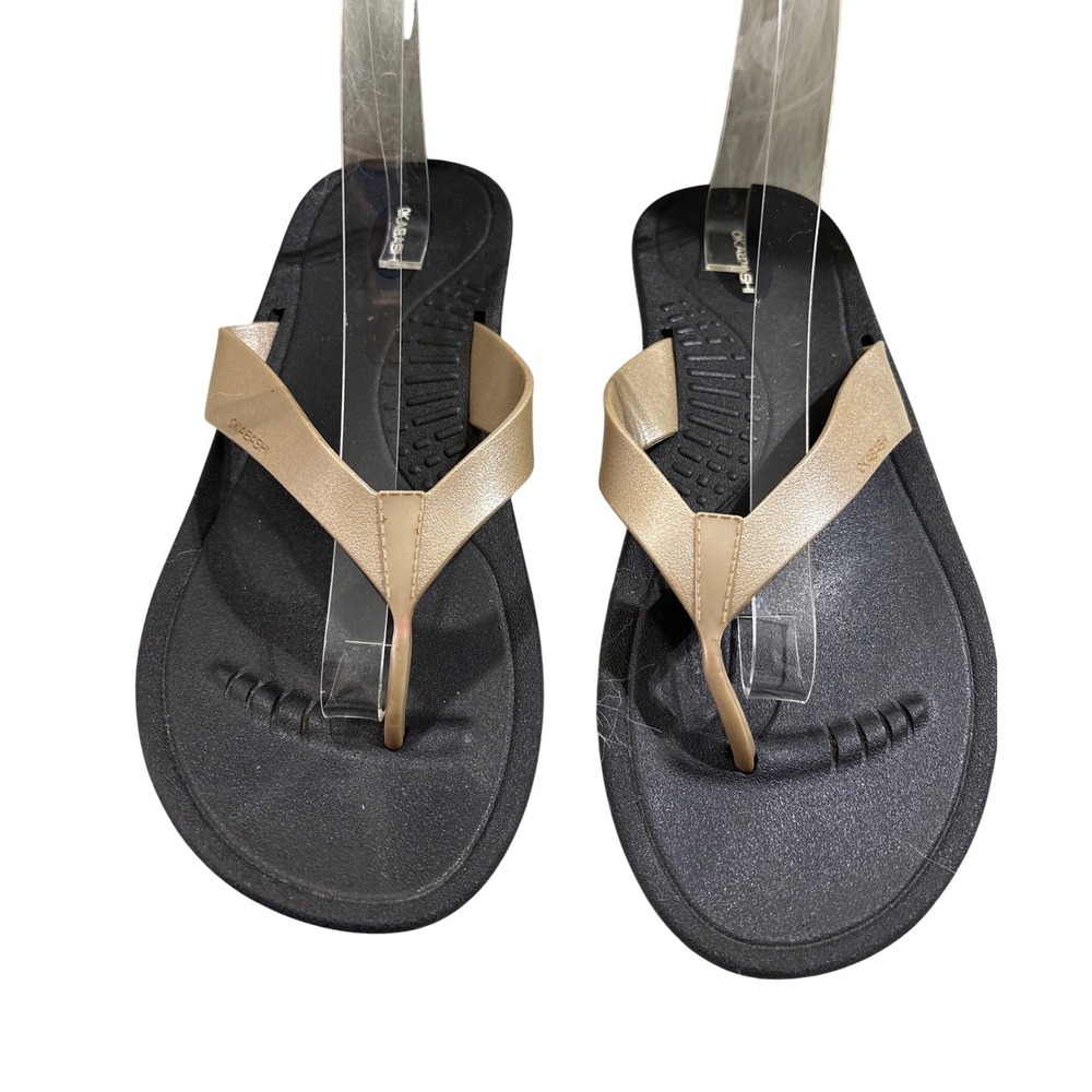 Okabashi Womens‎ Flip Flop Sandals Black Gold Metallic Comfort Thong Size 10-11